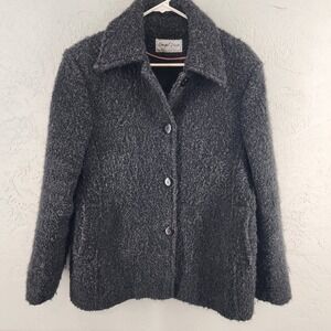 Donegal Design Charcoal Grey 100% Wool Boucle Button Up Jacket Vintage Ireland